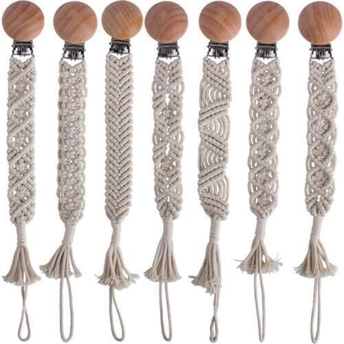 1PC Baby Wooden Teether Pacifier Clip Chain 14 Style Hand-woven Rope Crochet Beads Rodent Soother Clip Baby Shower Gift for Kid