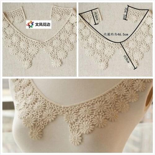 1 Piece/lot Beige Pearl Neckline Applique Trim Patchwork Fabric Lady Motif Venise Lace Collar Sewing Supplies
