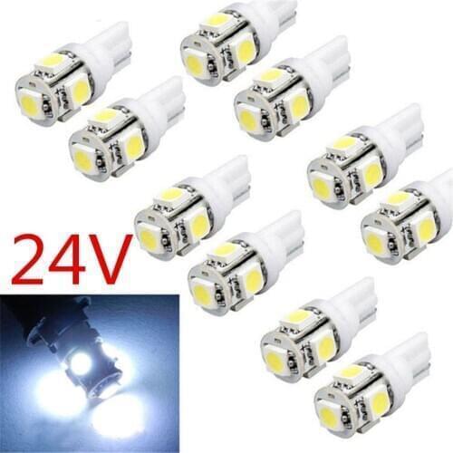 10Pcs White T10 W5W 5050 5SMD 168 194 192 DC 24V License Plate Led Bulbs For Car Interior Lights Reading Light Trunk Light Bulb