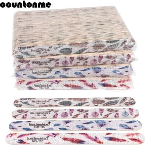 100pcs/lot Grey Sanpaper Wood Nail File 100/180 Straight Emery Board Nail Art Files 180/240 Washable Buffer Manicure Nail Supply