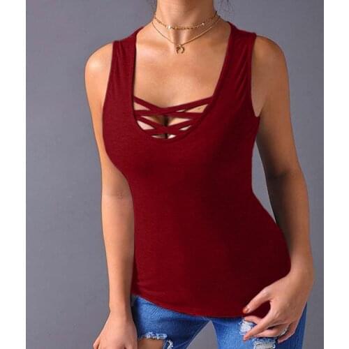 2020 New Fashion Women Sleeveless U-neck Solid Color Tank Top Casual Slim Fit Cotton Top Sports Fitness Top V-neck Plus Size
