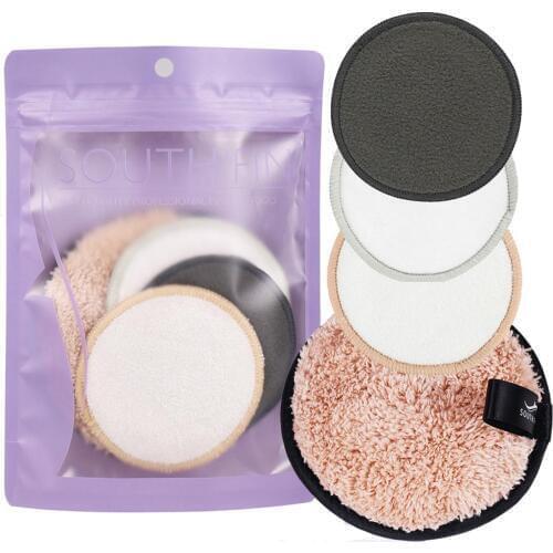 4PCS Reusable Makeup Remover Puff Velvet Terry Cloth Bamboo Charcoal Makeup Remover Pad Reusable Cotton Pad For Nail Art Clean