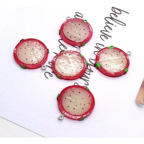 6pcs Cute Resin Flatback Pitaya Fruit Earring Charms Funny Simulation Food Keychains Earrings Pendant Accessory DIY Jewelry Make
