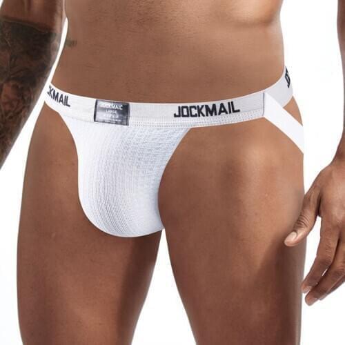 JOCKMAIL Jockstraps Athletic Supporter Men Underwear Gym Workout Strap Brief Mesh Penis Pouch Sexy Gay Underwear White 9 Colors