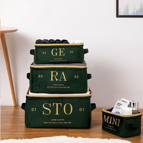 Velvet Storage Box Nordic Style Foldable Desktop Cosmetics Storage Basket Cabinet Colthes Snack Book Sundries Storage Organizer