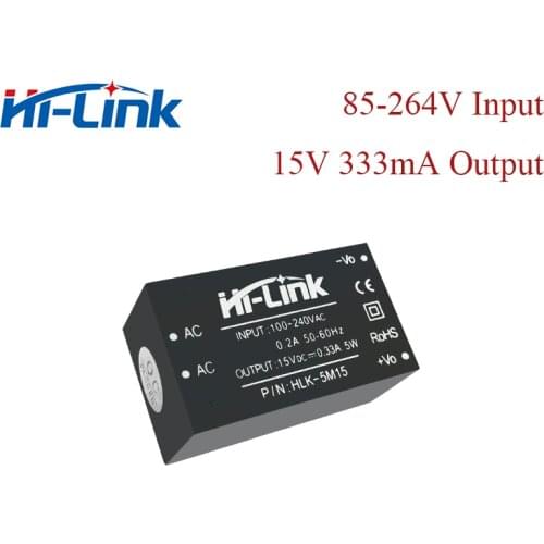 Free ship 2pcs/lot Hi Link 5W 15V 333mA output AC-DC converter module for PCB Mounting LED light