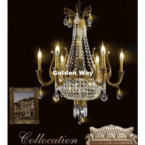 Free Shipping Bronze Chandelier Copper Material E14 Crystal Chandelier Lamp Crystal Lustre Light Fixture Villa Cristal Lighting