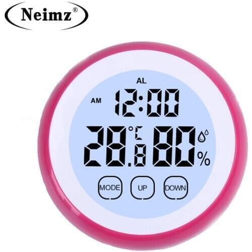 2PCS Touch Screen LCD Digital Alarm Clock Home Thermometer Hygrometer Greenhouse Warehouse Temperature Instrument Humidity Meter