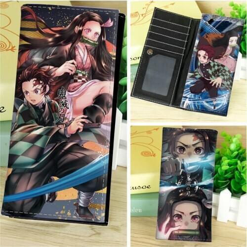 Demon Slayer Kimetsu no Yaiba Anime PU Long Purse Kamado Tanjirou Tomioka Giyuu Cartoon Coin Pocket Women Men Card Holder Wallet