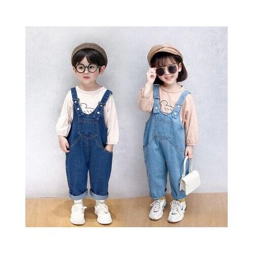 Childrens Overalls Spring Summer 2021 Korean New Baby Denim Suspender Pants Casual Solid Baby Boys Denim Pant Overalls Trousers