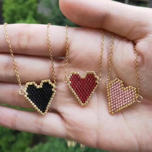 FAIRYWOO Simple Vintage Gold Love Heart Necklace Woman Miyuki Handmade Big Ethnic Heart Pendant Stainless Steel Chain Collier
