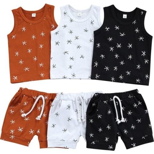 FOCUSNORM 0-3Y Summer Infant Baby Boys Clothes Sets 2pcs Star Printed Sleeveless Pullover Vest Tops Shorts