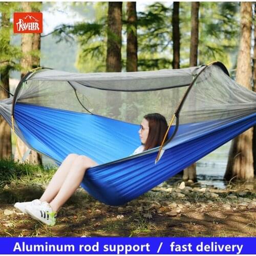 Hot sale Newest aluminum pole self-supporting anti-mosquito hammock High-strength parachute cloth hammock. 270X140cm
