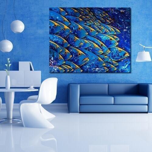 JQHYART Blue Water Fish Canvas Art Home Decor Wall Art Painting Wall Painting Picture Modern No Frame