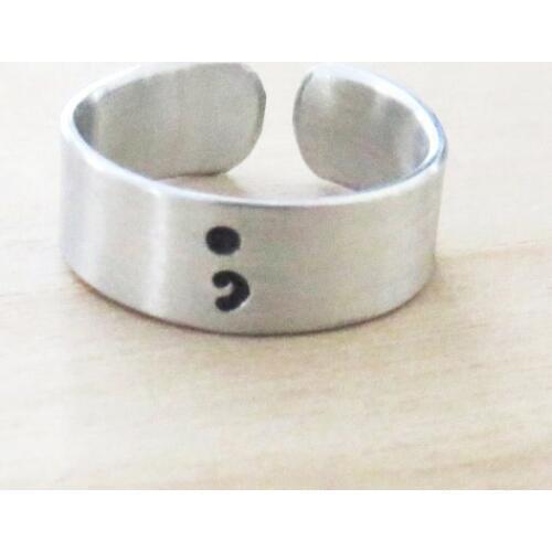 Semicolon Alloy handstamped ring Silver plated rings inspirational motivational jewelry recovery gift suicide awareness YLQ0342