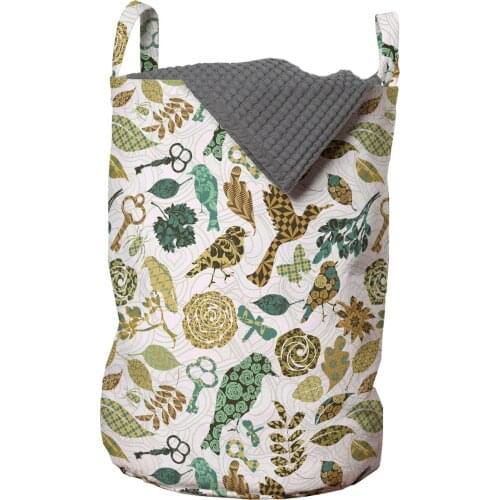 Leaves Laundry Basket Birds Dragonflies and Keys in Foliage Organizer for Clothes Underwear Socks Toys Wash Bag & Home Storage