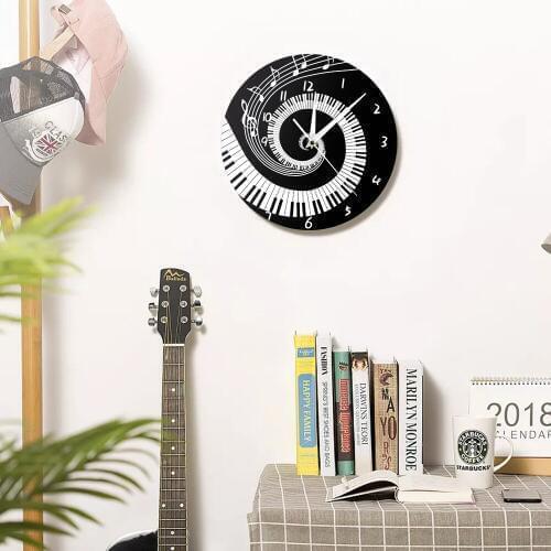 Creative Acrylic Living Room Wall Clock Black and White Piano Keyboard Mute Clock Office Quartz Clock