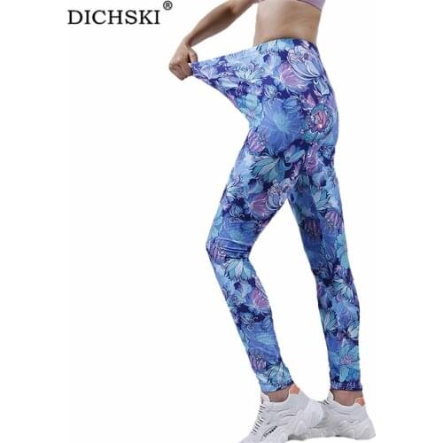DICHSKI Yoga Push Up Leggings Women Fitness Pants High Waist Sport Flowers Pattern Printing Workout Ladies Breathable Bottom