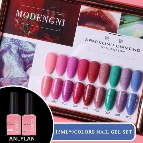2021 Hotsale Sparkling Pink Red Green Blue Nail Polish Set Long Lasting Acrylic Nail Kit LED Polish Lacquer Gel Polish Kit 15ML