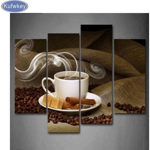 4pcs 5d diy diamond Coffee full square drill diamond embroidery rhinestones painting kit triptych painting