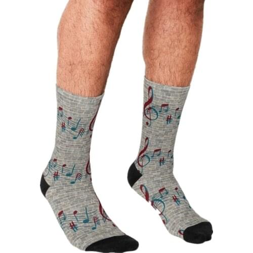 Mens socks Funny grey Musical notes Printed Socks Men harajuku Happy hip hop Novelty cute boys Crew Casual Crazy Socks for men