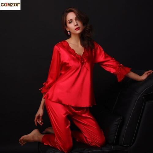 Wholesale pyjamas women shirt+pants two piece set homewear spring autumn sleepwear clothing lace night suits pyjama femme