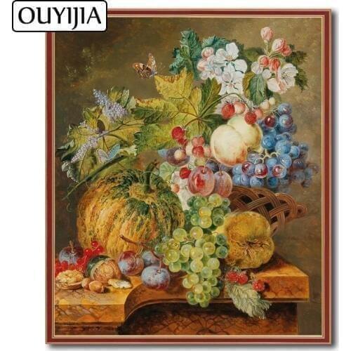 OUYIJIA 5D DIY Oil Decorative Fruits Diamond Painting Grape Embroidery Flowers Diamond Mosaic Rhinestone Home Decoration Gift
