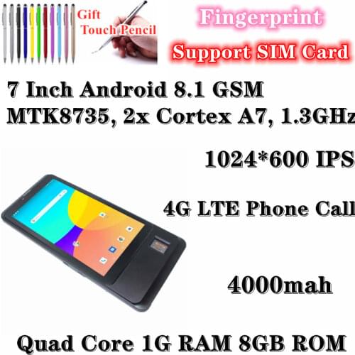 7 inch 4G LTE Phone Call Dual SIM Card Tablet PC Support Fingerprint function 1GB+8GB Quad core MTK8735 GPS Android 8.1 GSM