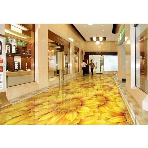 Custom 3D painting floor wallpaper PVC adhesive sunflower Modern Custom 3D floor mural