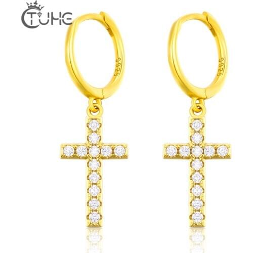 925 Sterling Silver Cross Dangle Earrings For Women New Trend Lady Fashion Jewelry Cubic Zircon Crystal Fashion Style Jewelry