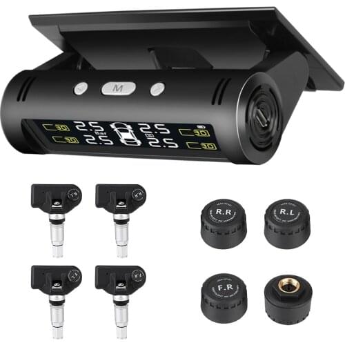 Solar Power TPMS 4 Pcs Internal External Sensor Car Tire Pressure Alarm Monitor System Temperature Alert Fuel Saving Waterproof