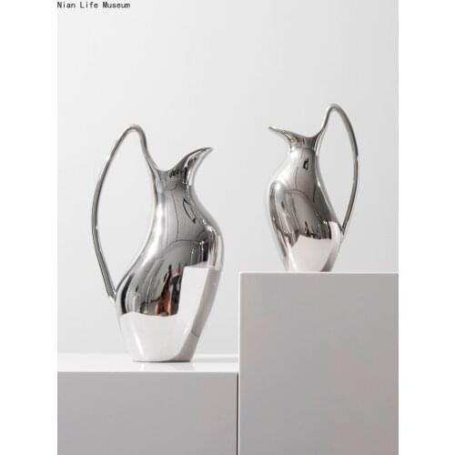 Modern home decor Nordic electroplating silver ceramic flower vase teapot-shape art living room interior decoration furnishings