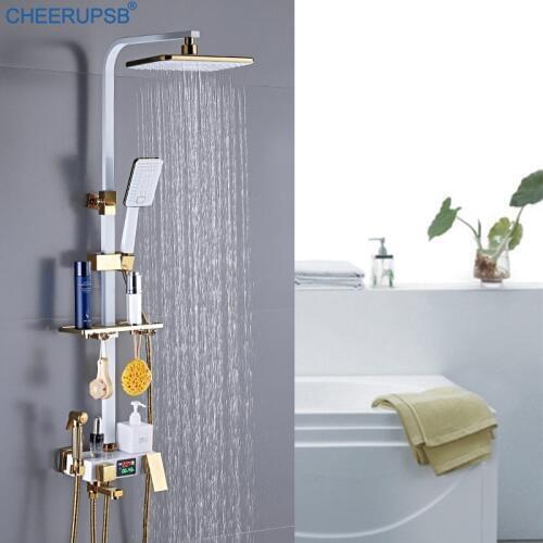Bathroom Thermostatic Shower Set LCD Digital Display Bath Tap Wall Mount Rainfall Smart Faucet Constant Temperature Bath System