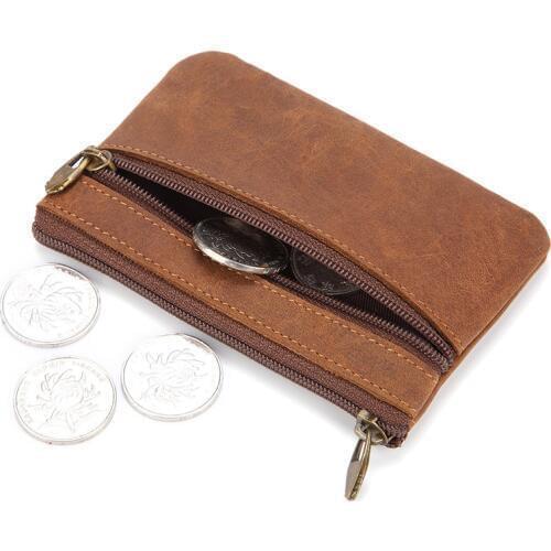 Vintage Crazy Horse Genuine Leather Mens Coin Purse Zipper Wallet Male Retro Key Holder Small Money Bag Slim Purse For Man