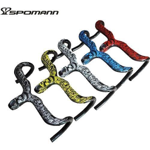 Spomann Carbon Fibre Road Bicycle Integrated Handlebar Ultralight Bike Bend Bar Racing Road Handlebar Stem Bikes Parts 5 Colors