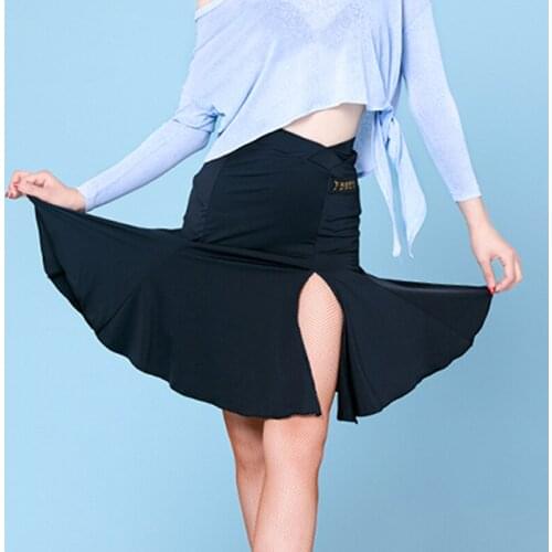Summer Latin Dance Split Skirt For Women Black/White Adult Female Practice Clothes Tango ChaCha Performance Stage Costume YS2179