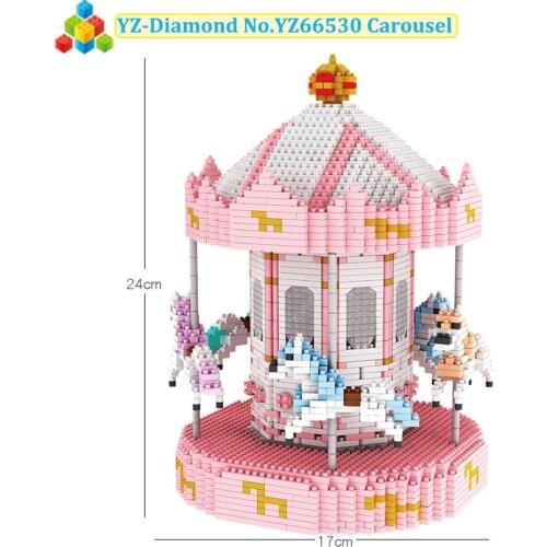YZ Diamond Mini Blocks 66530 Model Set Pink Carousel Micro Mini Blocks Puzzle Diamond Building Blocks Set 2760Pcs DIY Toys