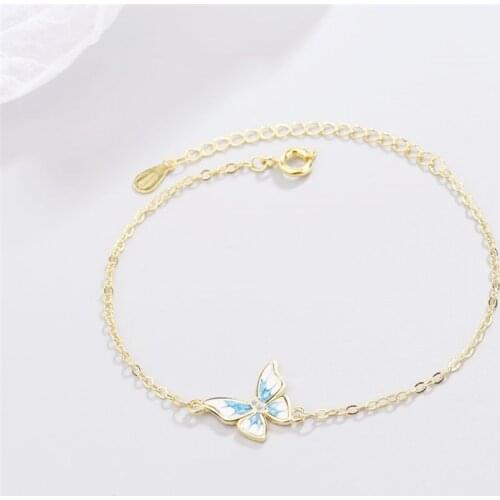 Sole Memory Color Drip Glaze Butterfly Fresh Shiny 925 Sterling Silver Female Resizable Bracelets SBR311
