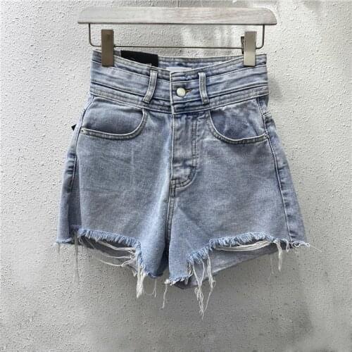 2021 Women Summer Denim Shorts A-line Denim Shorts Retro Super High Waist Style Casual Slim Pockets Tassel Jeans Shorts Femme