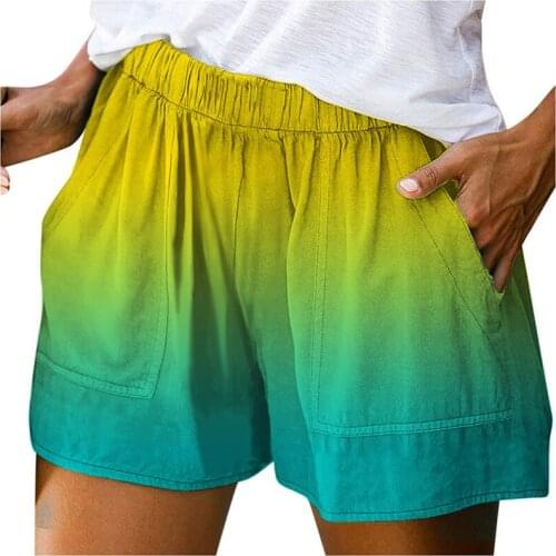 Ladies Casual Loose Gradient Color Elastic Waist Short With Pockets Fashion Wide Leg Shorts For Summer 2021 Women Commuter Wear
