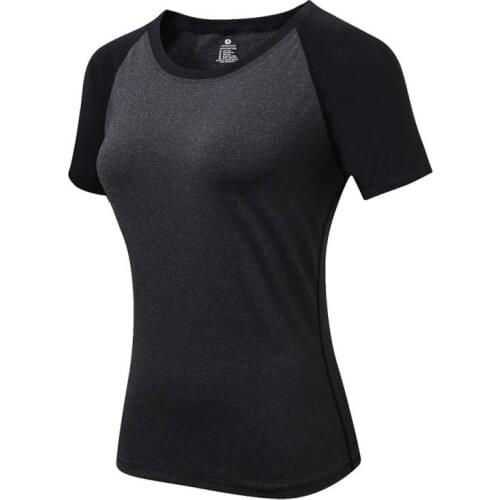 Ladies Yoga Skinny Short Sleeve Fitness Running Sports Training Tops Quick Dry Elastic Color Matching Round Neck T-Shirt new