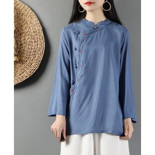 Ladies Chinese Tops 2020 New Top Women Spring Retro Oblique Shirt Qipao Cheongsam Top Cotton Chinese Style Clothing Women 11623