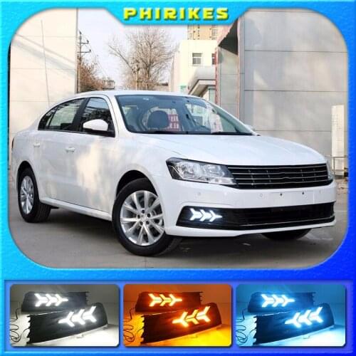 1 Pair For Volkswagen VW Lavida 2015-2017 with Yellow Trun Signal Light Blue Night Lamp LED DRL Daytime Running Light