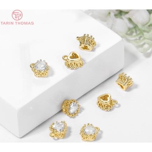 4PCS 7x9MM Hole 1MM 24K Gold Color Plated Brass with Heart Charms Pendants High Quality Diy Jewelry Accessories