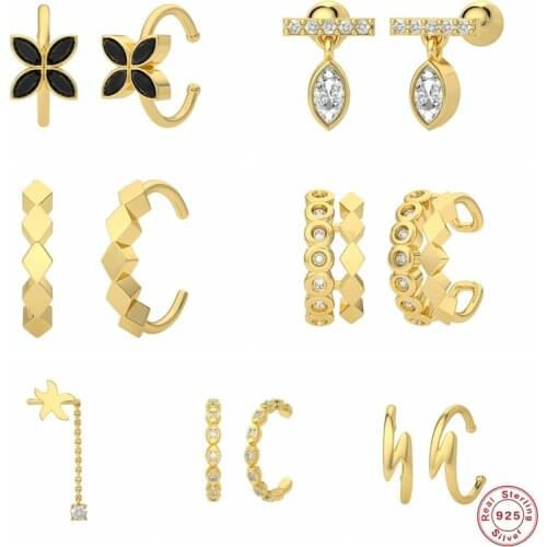 2pcs S925 Sterling Silver Zircon Clip On Earring For Woman Lovers' Earcuff No Piercing Fake Cartilage Cuff Earrings Fine Jewelry