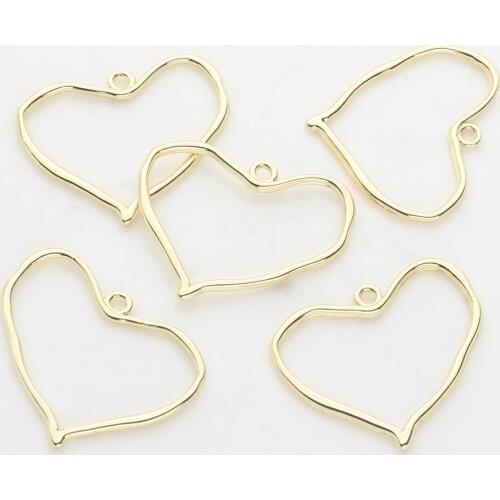 6pcs/lot Pure Copper Hanging Plated Color KC Gold Love Heart Charms Earrings Heart Pendant Earrings Accessories