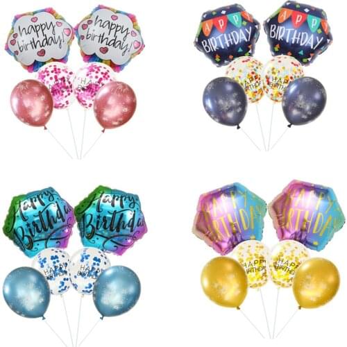 6 Pcs/Set Happy Birthday Globos Set Baby Birthday Party Decoration Balloons Hexagonal Aluminum Film Balloon Factory Wholesale