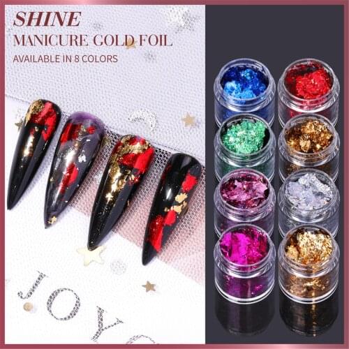 8 Bottles Of Gold Foil Paper Nail adornment Nail Art Foil Stickers Gift Holographic Beauty Nail Art Decoration Decals Tools 312