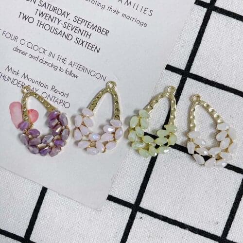 Free Shipping Jelly Rhinestone Paved Geometry Hollow Out Waterdrop Necklace Pendants Ornament Accessories Charms 34*22mm 18pcs