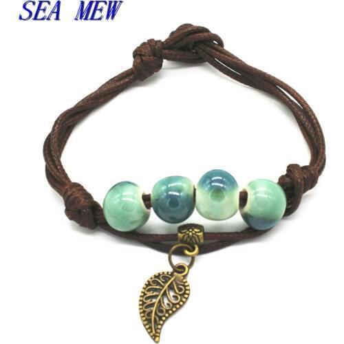 3pcs About 17cm Length Bracelets Fashion Style Handmade 10mm Ceramic Beads Rope Bracelets For Women Girls Gift